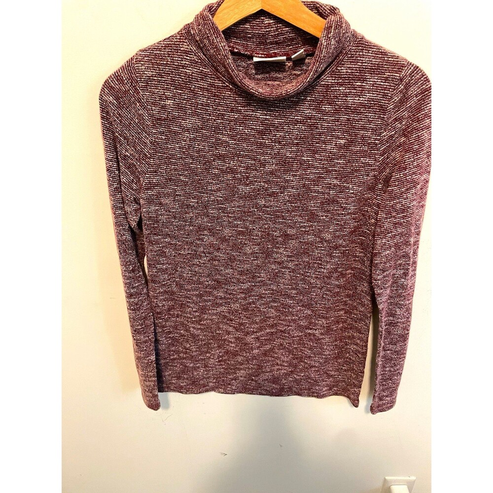 Kim Rogers Women's M Burgundy/Gray Heathered Cowl Neck Knit Pullover Sweater